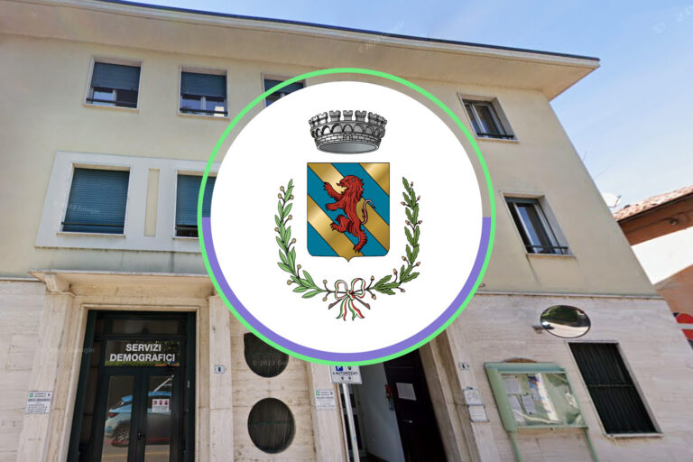 Stemma comunale di Missaglia e municipio di sfondo.