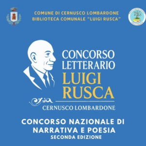Locandina azzurra per il concorso letterario di narrativa e poesia Luigi Rusca