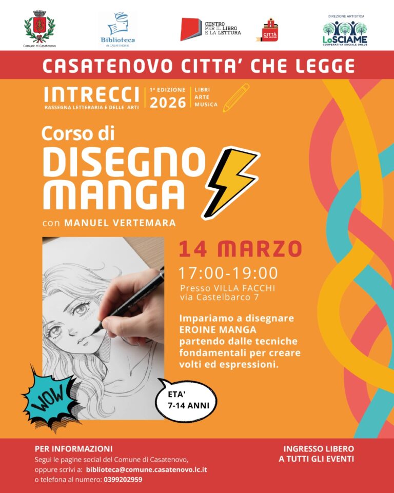 14 marzo – Intrecci. Libri, Arte, Musica – Rassegna letteraria e delle arti – Corso di disegno manga con Manuel Vertemara