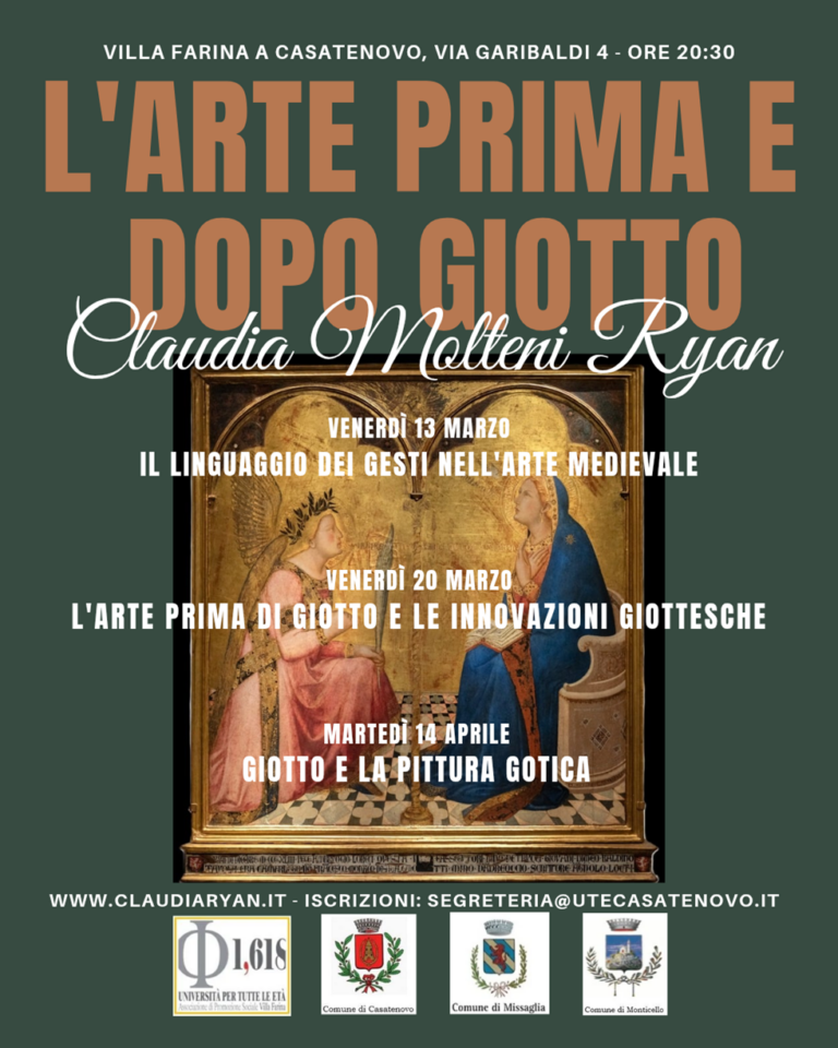 L’Arte prima e dopo Giotto – UTE Università per tutte le Età APS organizza una serie di incontri con Claudia Molteni Ryan