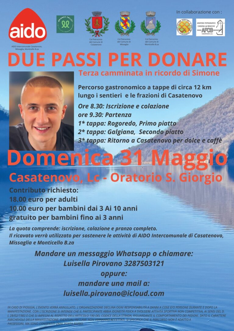 Due passi per donare – Camminata gastronomica lungo i sentieri e le frazioni di Casatenovo