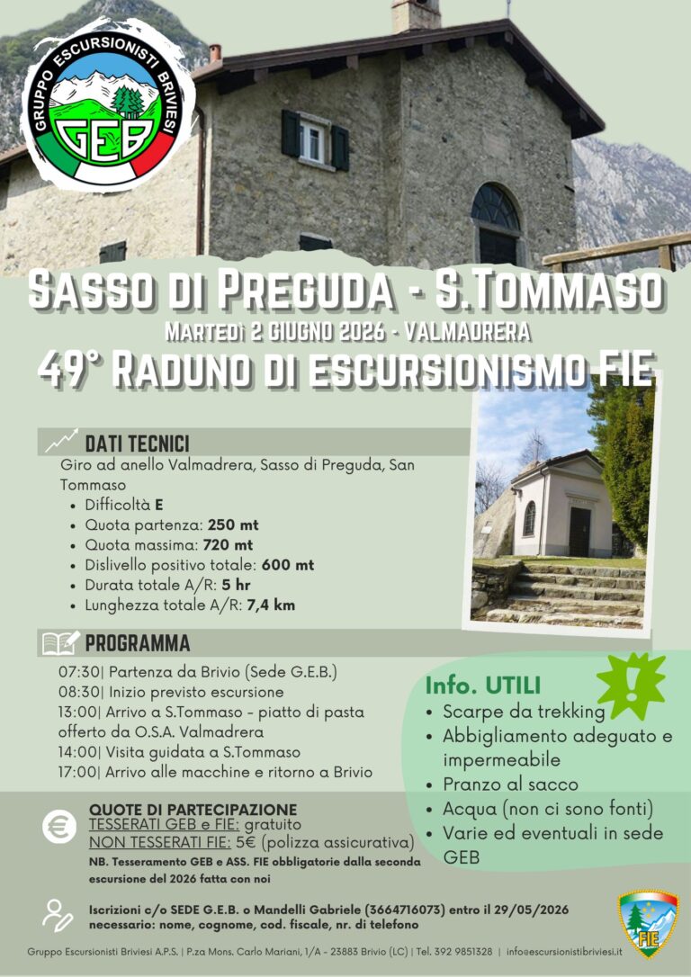 ESCURSIONE AL SASSO DI PREGUDA – SAN TOMASO