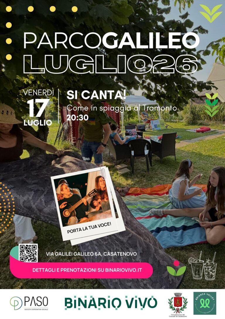 Eventi a Parco Galileo – 17 luglio – Si canta! Come in spiaggia al Tramonto