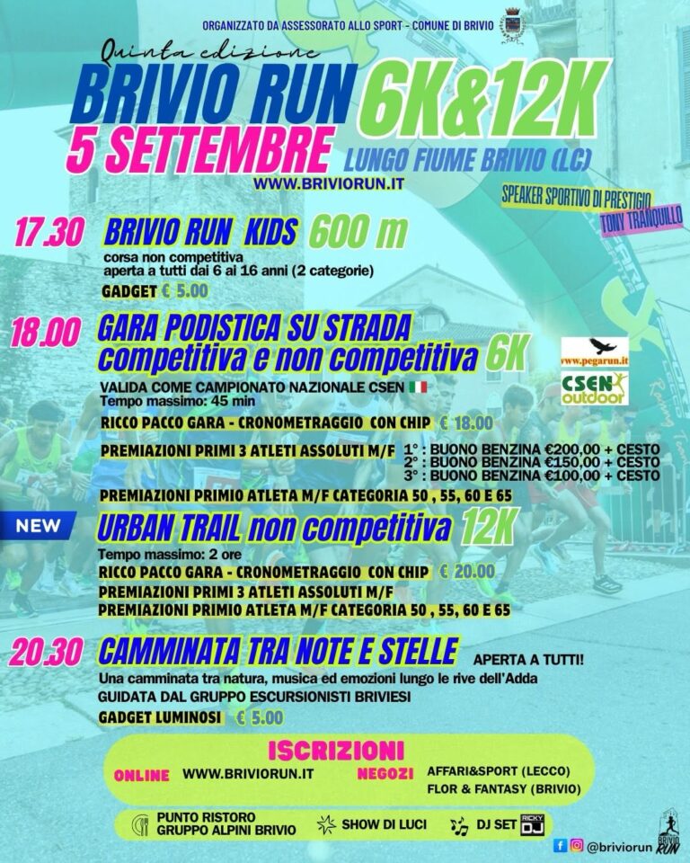 BRIVIO RUN 2026 – BRIVIO RUN KIDS – URBAN TRAIL – CAMMINATA TRA NOTE E STELLE