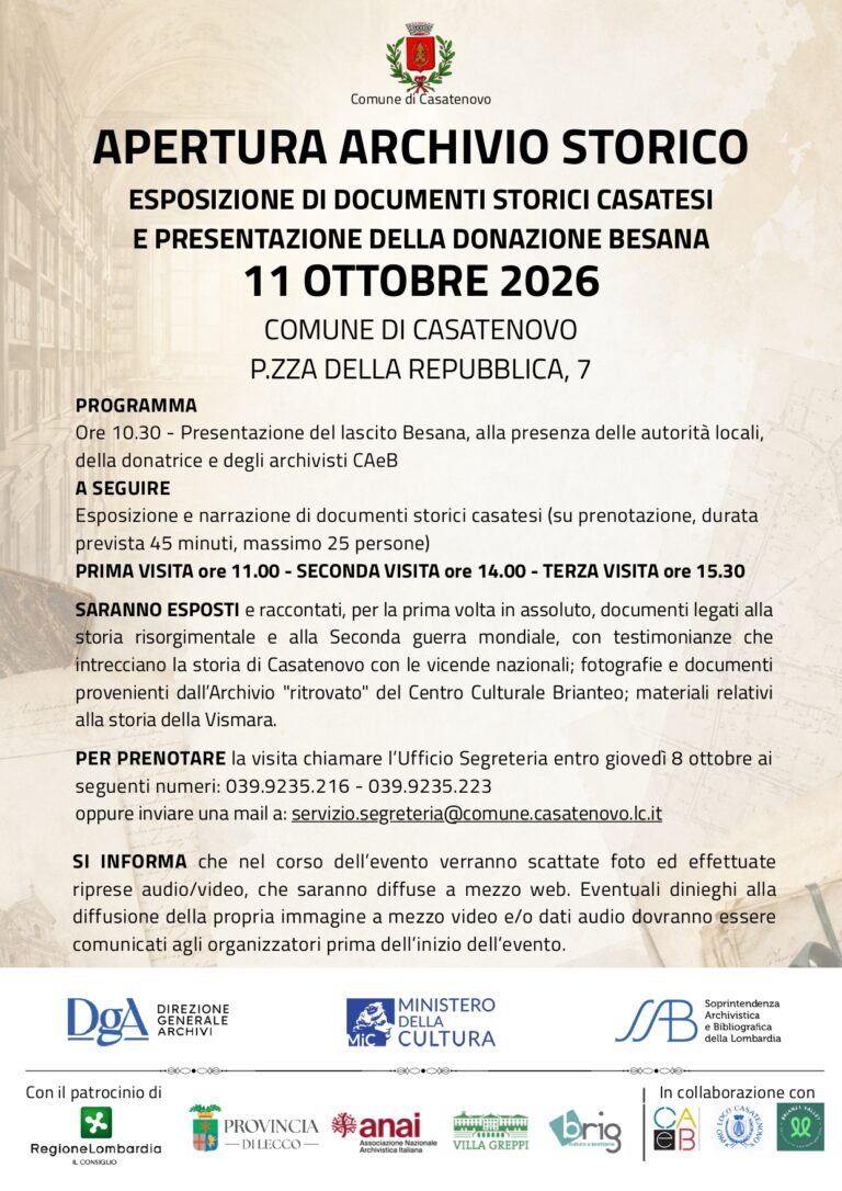 Esposizione di documenti storici casatesi e presentazione della donazione Besana