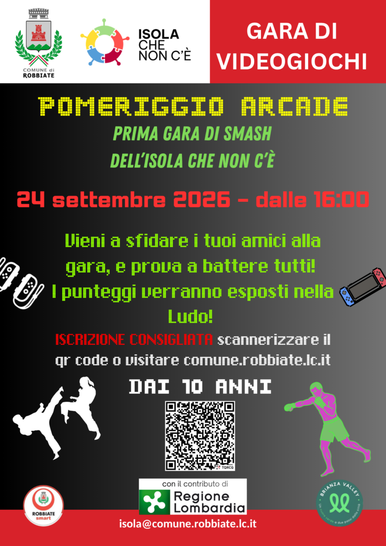 Copia di Pomeriggio Arcade – 4ª Gara di videogiochi al “Isola che non c’è” – Villa Concordia